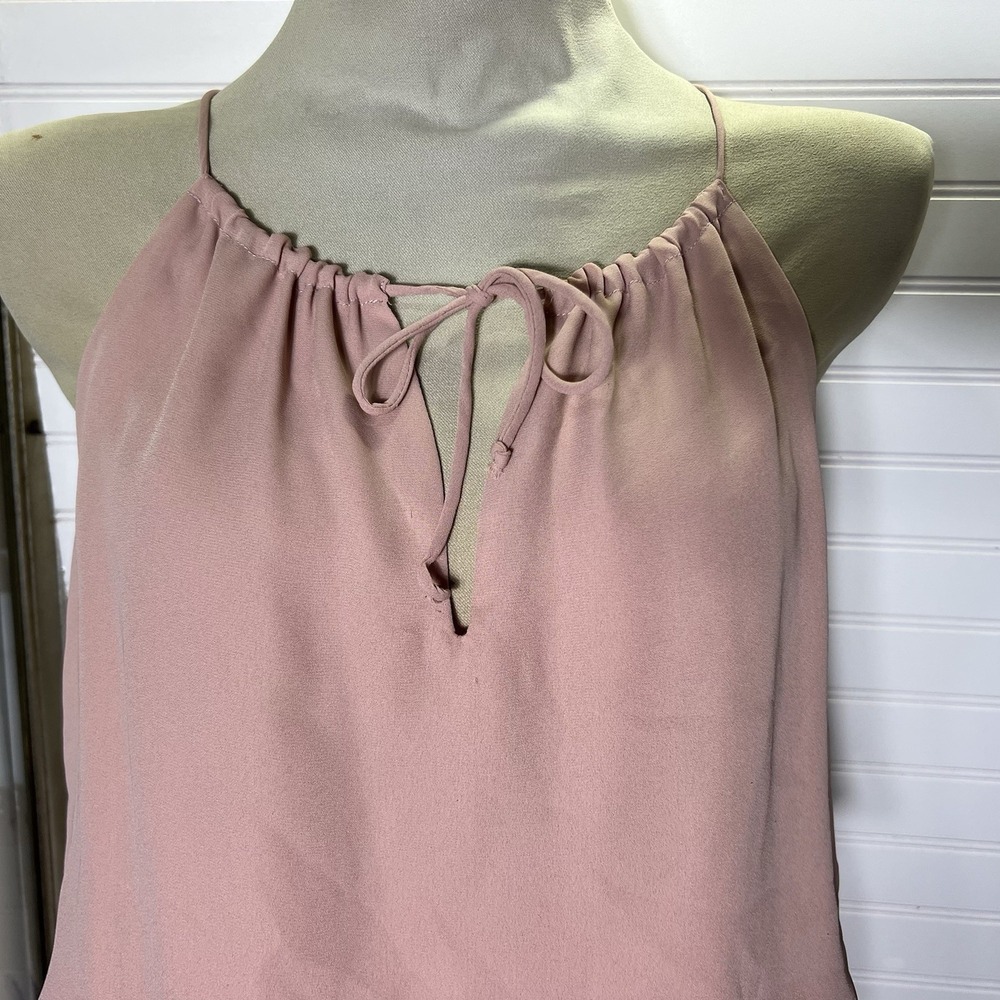 Krisa Revolve Women's Sz M Blush Pink Halter Dress Drop Waist V-Neck Tie Front